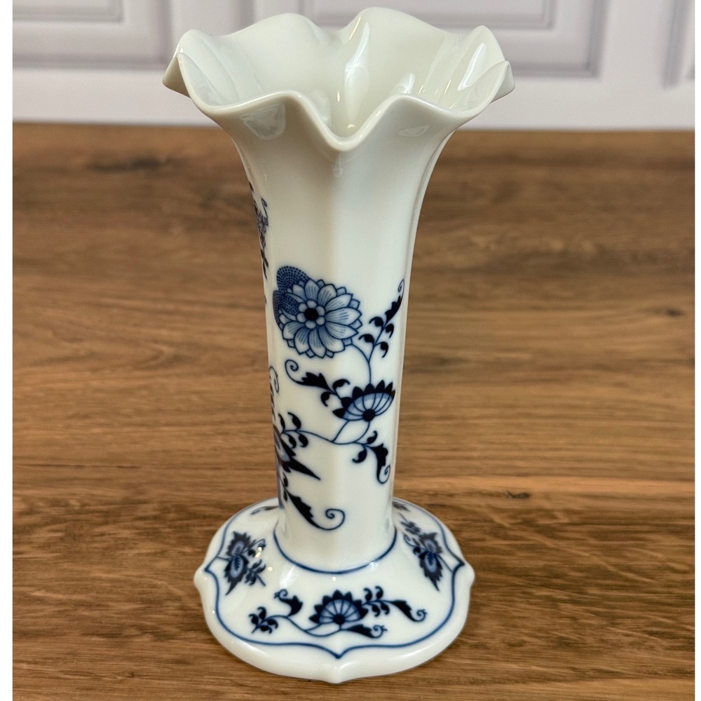 Blue Danube Cobalt Onion Pattern 6" Bud Vase Rectangle Back‎ Stamp EUC